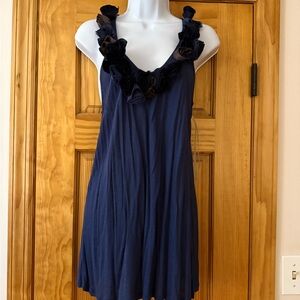 Blue Sleeveless tank top with floral Ruffle Detail